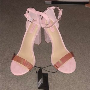 chrome strap pink suede heel!!